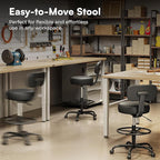SUPERJARE Drafting Chair with Back, Adjustable Foot Rest Rolling Stool, Multi-Purpose Office Desk Chair, Thick Seat Cushion for Home Bar Kitchen Shop - All Black