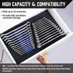 ALOANES 52-Slot Metal Wrench Organizer, Heavy Duty Wrench Organizer Tray for Tool Box, Fit SAE & Metric Wrench Storage, 4 Pack Wrench Holders(Blue)