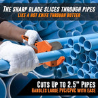 Mutt Tools Professional 2-1/2 Inch PVC Pipe Cutter Tool - Heavy-Duty Ratcheting Pipe Cutter for PVC, CPVC, PEX, ABS Plastic Pipes - Cuts Up to 2.5 Inch Outer Diameter - Plumbing Cutting Tool