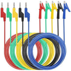 Sumnacon Multimeter Banana Plug to Crocodile Alligator Clip Test Probe, 5PC 4mm Stackable Colorful Silicone Banana Plug to Alligator Clip Test Probe Lead Wire Cable 9.8Ft/3M