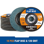 10 Pack Zirconia Flap Discs 4 1/2 for Angle Grinder 120 Grit Flap Disc, 7/8” Arbor Flap Wheel for Grinding, Rust Removal, Sanding and Finishing, T29