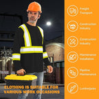 Hi Vis Safety Long Sleeve Shirts，High Visibility Class 3 T Shirts with Reflective Strips and Pocket, Quick Dry Mesh Construction Work Shirt for Men/Women (Black,3XL)