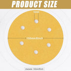 6 Inch - 6 Hole Hook and Loop Sanding Discs 150 Grit, Random Orbital Sandpaper for Automotive and Woodworking - 100 Pack
