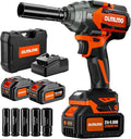 950N.m/700Ft-lbs Cordless Impact Wrench 1/2", 2 * 4.0Ah Battery Brushless Impact Wrench with Fast Charger, 5 Sockets Portable Suitcase for Car Tire DIY