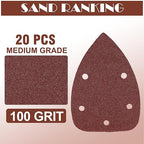 100 Grit Mouse Sander Sandpaper, Jamiikury 5 Hole Detail Sander Sandpaper Palm Sander Paper Mouse Sanding Pads Hook and Loop Sanding Sheets - Pack of 20