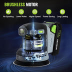WORKPRO Cordless Random Orbital Sander Brushless 6 Variable Speeds 6000 to 12000 OPM, 20V 5in Electric Orbit Sander for Woodworking with Battery, Charger, Dust Collector, Tool Bag,15 Pcs Sanding Discs