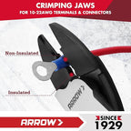ARROW 9.5" Wire Crimper/Cutter, Wire Crimping Tool with Thick Dip-Grip Handle, CR-V Steel, Crimper Tool Electrical for 10–22 AWG Insulated & Non-Insulated Terminals and Connectors