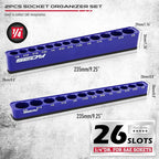 2-Piece 1/4"-Drive SAE Magnetic Socket Organizer Set (Holds 26 Sockets) - Detachable Tool Tray with 5mm Magnetic Base, Screw-Fixed Design & Heavy-Duty Modular Storage for Garage/Home Workshop