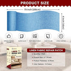 Linen Repair Tape 4x79 inch, Self Adhesive Fabric Patches, Linen Patch Tape Kit, Fabric Repair Tape for Couch Sofas, Headboards, Chairs, Pillows, Curtains, Couches - Blue