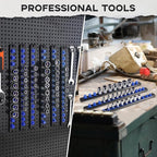 3/8-Inch Drive Magnetic Socket Organizer, Heavy Duty Aluminum Socket Rail Organizer, 360° Swivel Clips Socket Holder Kit for Tool Box, 3/8-Inch Socket Holder x 14 Clips (Blue)