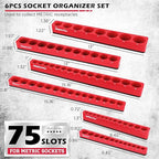 6-Piece 1/4" 3/8" 1/2"-Driver Metric Magnetic Socket Organizer Set (Holds 75 Sockets) - Detachable Tool Tray with 5mm Magnetic Base for Garage/Home(Sockets Not Included)
