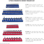 OEMTOOLS 22489 6 Pack Set Metric and SAE Magnetic Socket Organizers, Tool Box Socket Organizer for 1/4, 3/8, and 1/2 Inch Drive Sockets, Red and Blue