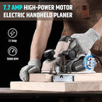 Corded Electric Hand Planer, 7.7 AMP 15000 RPM Power Wood Planer with Edge Guide and Dust Bag, 3-1/4 Inch Planing Width, for Wood Chamfer DIY, Smooth Finish Carpentry