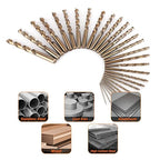29Pcs Cobalt Drill Bit Set (1/16''-1/2''), M35 High Speed Steel, Twist Jobber Length for Hardened Metal, Stainless Steel, Cast Iron, Wood, and Plastics, with Metal Index Storage Box