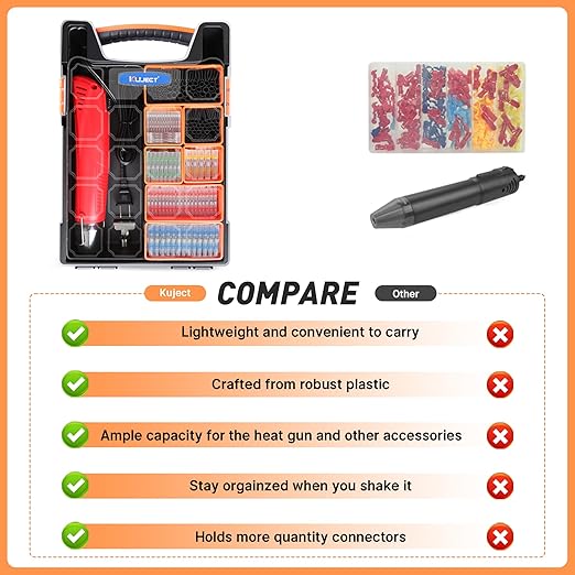 Kuject 820PCS Solder Seal Wire Connectors & Heat Shrink Tubing Kit with Heat Gun and Organizers, Waterproof Solder Stick Butt Connectors for Marine, Automotive and Truck Wiring, AWG 26-10