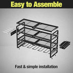 4 Layer Power Tool Organizer Wall Mount, Battery Tools Holder with Charging Station Shelf, Cordless Drill Hanger Storage Rack for Garage Organization, Workshop, Pegboard - 24 Inch 6 Slots