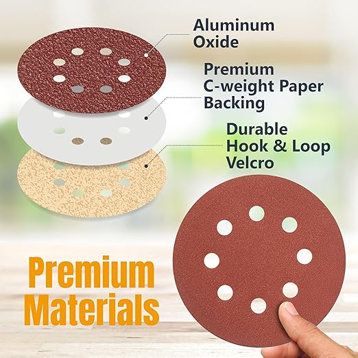 POWERTEC 40/60/80 Grit, 75 PK, 6 Inch Sanding Discs – Hook and Loop, 6-Hole Aluminum Oxide Orbital Sander Pads, Woodworking Round Sandpaper for Random Orbital, Air, Pneumatic & DA Sanders (45250)