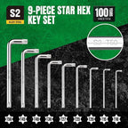 SK 9-Piece Allen Wrench Set, Star Hex Key Set, L-Shaped, S2 Steel