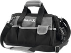 16-inch Tool Bag, Portable Tool Box Organizer Storage, Wide Mouth Tool Tote Bag with Large Zipper, 17-Pocket Adjustable Shoulder Strap and Ergonomic Handle (16" Molded Base)