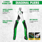 SK 3-Piece Pliers Set, 9.5-Inch Linesman, 8-Inch Diagonal & Needle Nose Pliers, Premium CR-V Construction, Ergonomic Anti-slip Handle, with Rolling Pouch