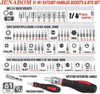 61 in 1 Ratcheting Screwdriver Set, Magnetic Screwdriver Bit Set with Rotatable Ratchet Handles, Sockets & Bits, Household Repair Tool Kits for Computers, Electronic Devices, Furniture