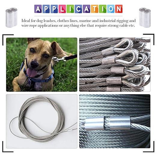 Glarks 150Pcs 1/8''(3mm) Aluminum Crimping Loop Sleeve Wire Rope Sleeves Double Barrel Ferrule for Wire Rope and Cable Line End (1/8''-150Pcs)