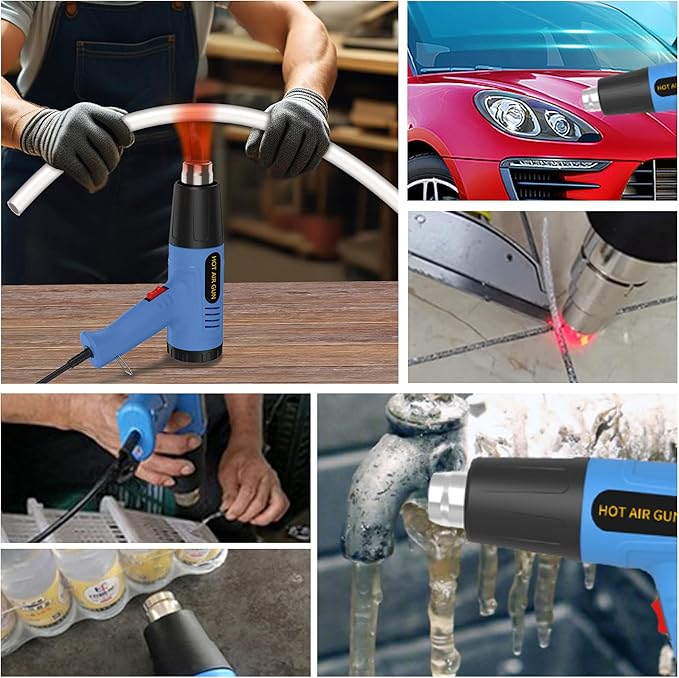 Heat Gun for Vinyl Wrap,Shrink Tubing,Paint,Epoxy Resin,Candle Making,Adjustable Temperature,Overload Protection Hot Air Gun Kit Nozzles(Knob Stepless Temperature Control)