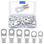 Wirefy 30 PCS Tinned Copper Wire Lugs Kit - Battery Lugs - Crimp Battery Cable Ends - Ring Terminals - 6-2 Gauge