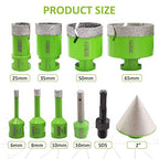 Diamond Core Drill Bits Set - 10pcs Tile Hole Saw Kit 6/8/10/25/35/50/65mm with 2" Diamond Beveling Chamfer Bits for Porcelain Ceramic Tile Granite Marble