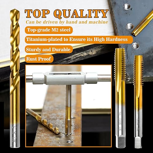 M8x1.25 Tap and 6.75mm Drill Bit Kit, M2 HSS Metric Drill and Tap Set, Combination of Drill and Tap Kit for Metal