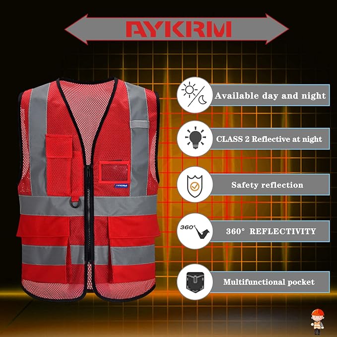 A-SAFETY Red mesh vest with visibility stripes