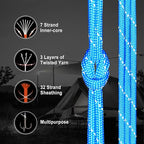 WEREWOLVES Reflective Paracord Rope 7 Strand Type III Parachute Cord 4mm 100ft / 200ft for Tent Camping Hiking Fishing Survival Tactical Clothesline DIY Projects