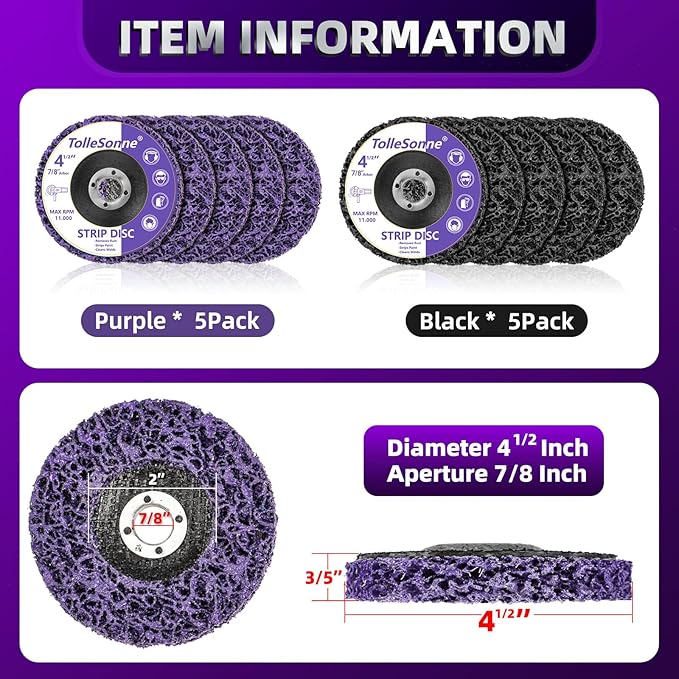 10 Pack Strip Discs 4-1/2 Inch Quick Stripping Wheel Paint Stripper for Angle Grinder Clean and Remove Paint Coating Rust Welds Oxidation for Metal and Wood (4-1/2" x 7/8")
