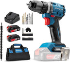 Dong Cheng 20V Brushless Heavy-duty Impact Drill, 531in-lbs, 1/2" Keyless Metal Chuck, 20+1+1 Clutch, Cordless Hammer Drill with 2 * 2.0Ah Battery Kit for Drilling Brick Wall, Metal, Wood