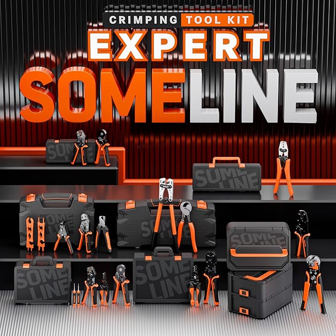 SOMELINE Automotive Wire Connectors Crimp Tool Kit, Crimper for 24-14 AWG Non-Insulated Quick Disconnect Terminals, with 2-9 Pin 2.8mm/6.3mm Plugs & Sockets