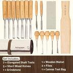 Falling in Art 16 Pcs Wood Carving Tools, Professional Carving Knives Chisel Set, Including Sharpening Stone, Mallet and Storage Bag for Wood Carving Projects