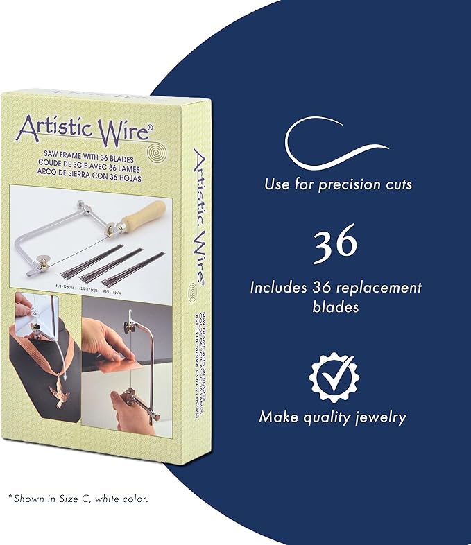 Artistic Wire Jewelers Saw Frame Kit - Jewelers Saw with 36 Blade Assortment (3/0, 2/0, 1/0 Sizes) - Ideal for Jewelers, Silversmiths, Hobbyworkers, DIYers