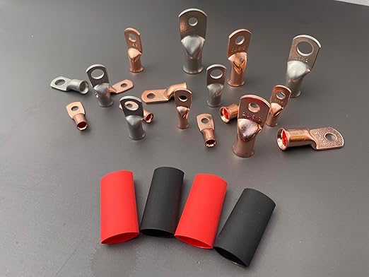 8Pcs 2 AWG 3/8" Stud and 8Pcs 2 AWG 5/16" Stud Heavy Duty Tinned Copper Wire Lugs with 16Pcs Heat Shrink Tubing Ring Terminals 2 awg Battery Cable Ends Bare Copper Eyelets
