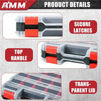 AMM Tool Box, Double Side Tool Box Organizer with 34 Compartments, Removable Dividers, Tackle Box Small Parts Screw Hardware Organizer for Screws, Nuts, Nails and Bolts (2 Piece, Red)