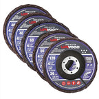 5-Pack 4.5" x 7/8" Ceramic Flap Disc, Mixed Grit (#40 x 2, #60 x 1, #80 x 1, #120 x 1), Bevel Type #29