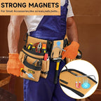 Tool Belt,Magnetic Tool Pouch,27-Pockets Heavy Duty Padded Tool Belts for Men,Detachable & Adjustable Tool Pouch Bag for Electrician,Carpenter,Construction,Work Apron,Utility Belt,Black,Brown