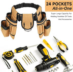 Tool Belt,Magnetic Tool Pouch,27-Pockets Heavy Duty Padded Tool Belts for Men,Detachable & Adjustable Tool Pouch Bag for Electrician,Carpenter,Construction,Work Apron,Utility Belt,Black,Brown
