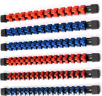 ALOANES 6 PC Socket Organizer - ABS Socket Racks, 1/2 -, 3/8 - & 1/4 inch Drive Rail Holders, Heavy Duty, Black Rails with Red & Blue Clips