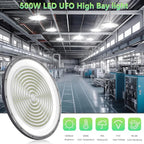 loyal LED High Bay Shop Lights: UFO Dimmable Commercial Lighting 6000K - for Warehouse Garage Workshop Gym NO Plug (500W, 4 Piece)