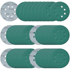 5 Inch 8 Hole Sanding Discs, 50 Pcs Wer Dry Sandpaper 120 Grit Hook and Loop Green Polyester Film Backed Sanding Disc for Random Orbital Sander Wood Car Metal Plastic (120 Grit, 50 Pack)