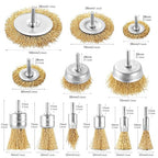 Wire Brush for Drill Set, 12Pcs Cup, Wheel & End Brush Kit with 1/4” Shank, Brass Coated Drill Brush Attachments for Rust Removal, Stripping, and Abrasive