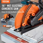 VEVOR Electric Concrete Saw, 16 in, 3200 W Motor Circular Saw Cutter with Max. 6 in Adjustable Cutting Depth, Wet Disk Saws Cutter Includes Water Line, Pump and Blade, for Stone, Brick