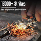 Fire Starter Survival Tool–Ferro Rod Fire Starter with 11" Waterproof Tinder Wick Rope, Multi-Tool Striker and Extra Jute Bag - All-in-One Flint and Steel Fire Starter Kit.