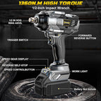 Cordless Impact Wrench 1/2 inch Compatible with DeWalt 20v Battery, 1000Ft-lbs(1360N.m) High Torque Impact Driver with 4-Modes, LED Work Light, Brushless Electric Impact Gun Car/Truck/Mower(Bare Tool)