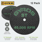 GYROS Cut-Off Wheels for Rotary Tools – 1.5” Super-Tensile Fiberglass Reinforced, 12-Pack | Ideal for Stainless Steel, Titanium, Nickel, Carbon & Chrome Alloys | Made in USA 11-41502/12
